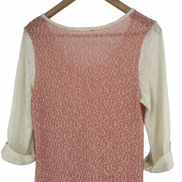 Womans Top M 9676 Nubby Knit Mixed Media Pink - Picture 5 of 7